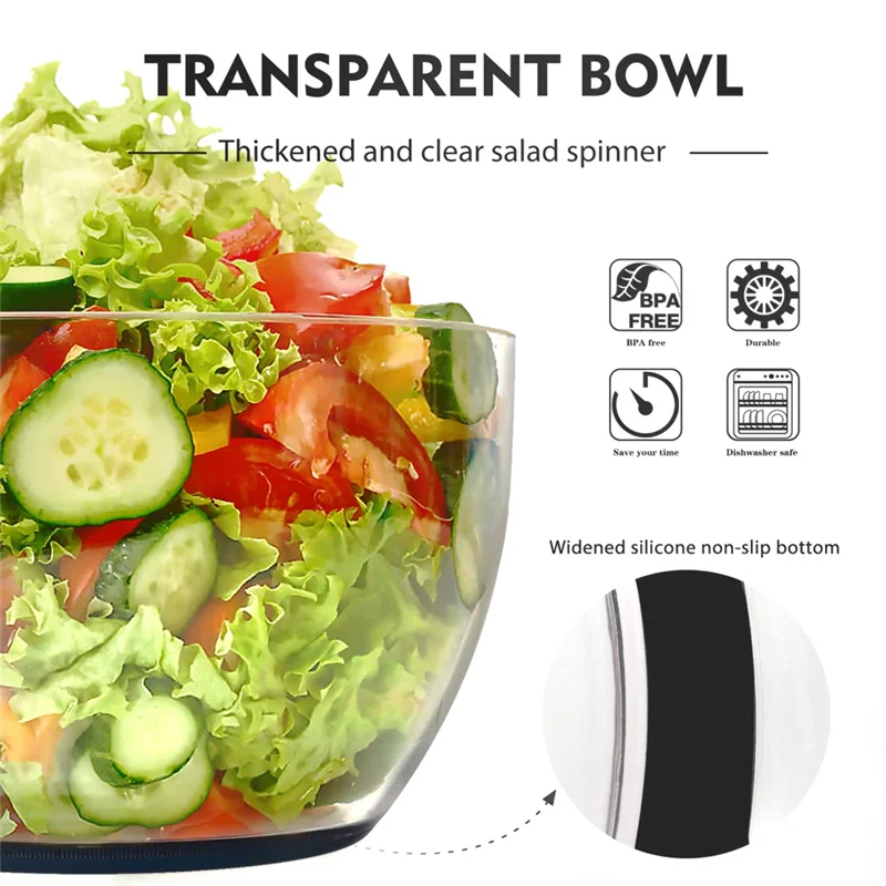 

ABKU-Salad Spinner Сушилка для салата, 1 рука, легкий пресс, большая сушилка для овощей, миксер для салата для зелени, трав, ягод, фруктов, легко входит в использовании