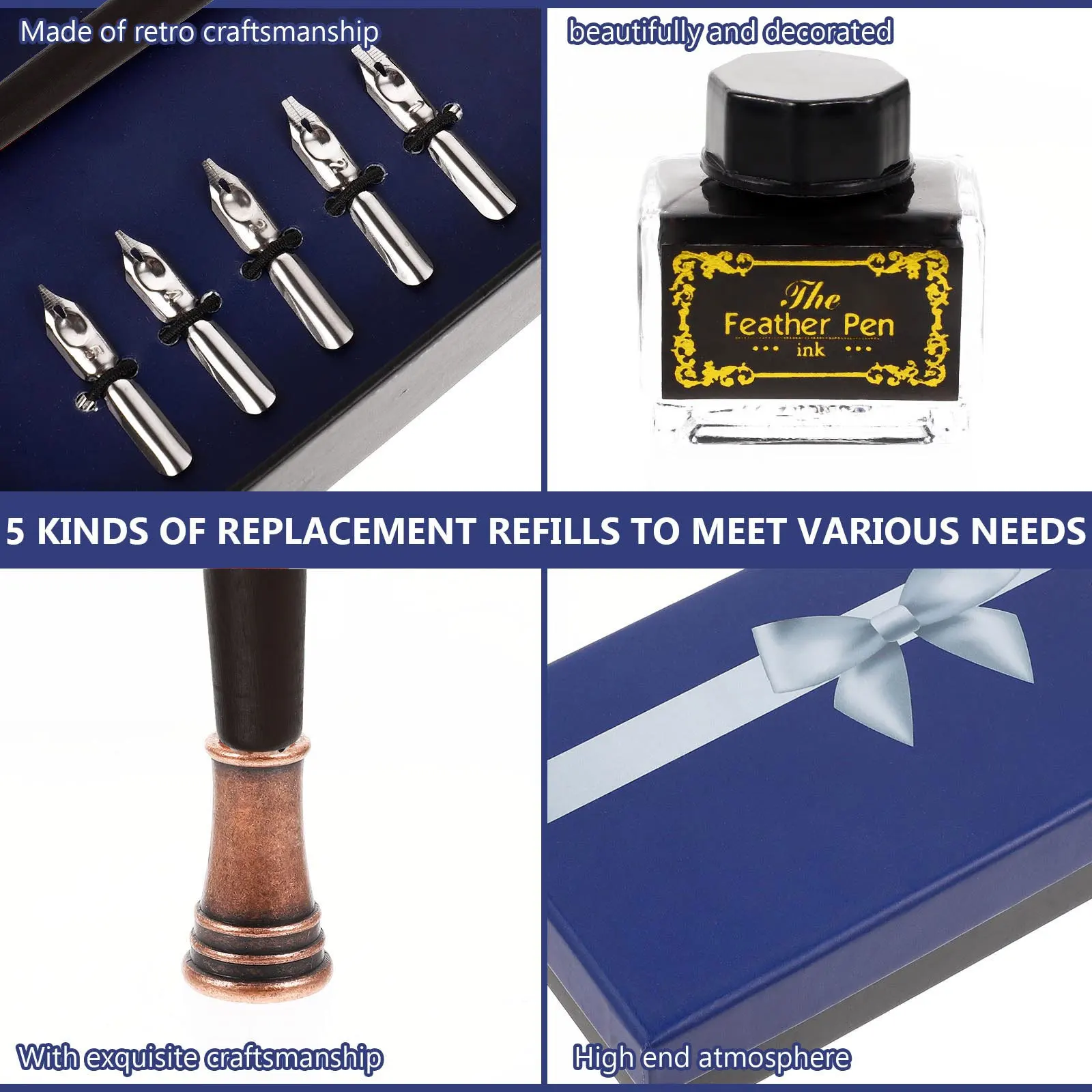 1 комплект, набор ручек в стиле ретро со сменными наконечниками для чернил, винтажные письменные принадлежности, подарочная коробка, упаковка для каллиграфии, художественного рисования