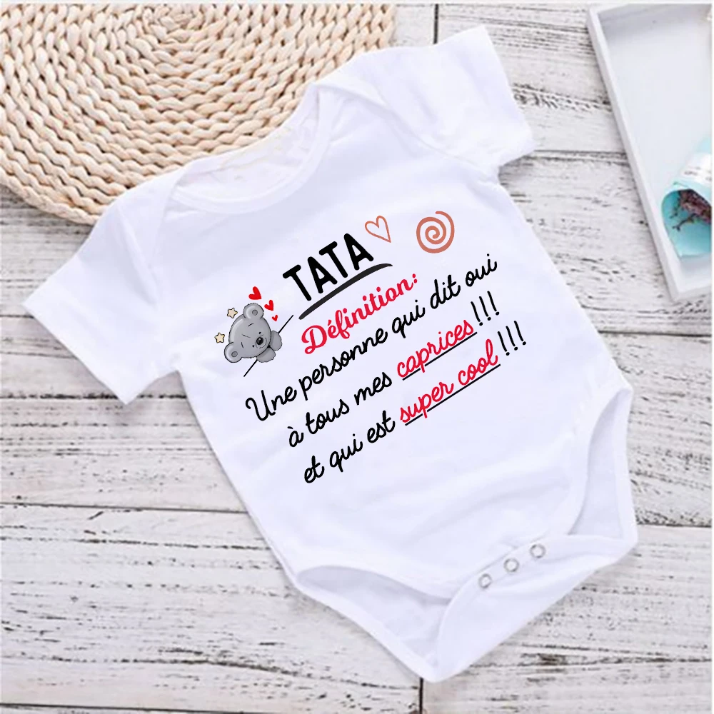 Aunt Definition French Printed Baby Bodysuit Cute Bear Print Infant Romper Funny Newborn Clothes Toddler Short Sleeve Jumpsuit