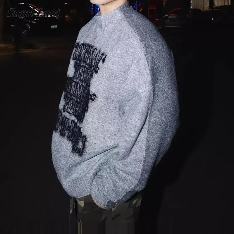 

Streetwear Mens Fashion Sweaters Long Sleeve O Neck Letter Knitting Pullovers Men Autumn Winter Stylish Knitted Jumper Tops