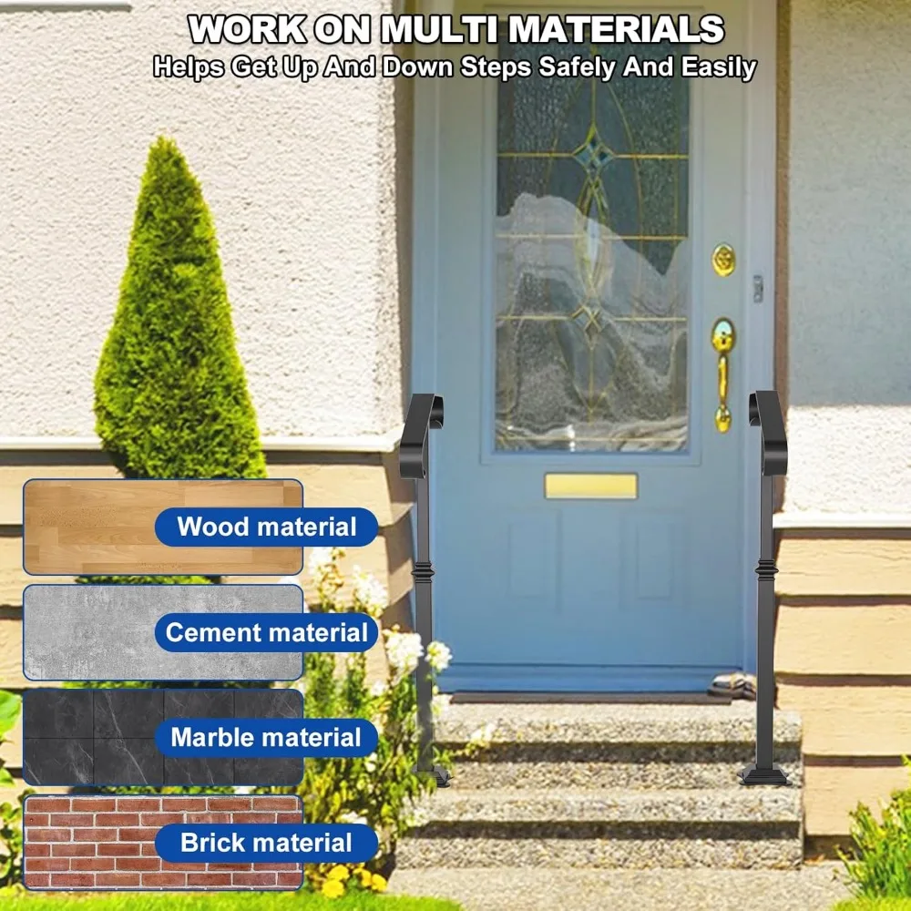 درابزين الدرج الخارجي: 40 درابزين من الحديد المطاوع باللون الأسود العالي لخطوات عمود واحد 1-2 #6