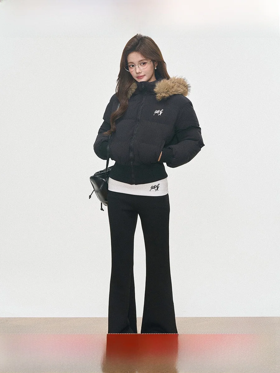 

Новая зимняя хлопковая куртка Westayone для женщин с меховым воротником, утягивающая талию, и брюки с микро-клешем для повседневной носки