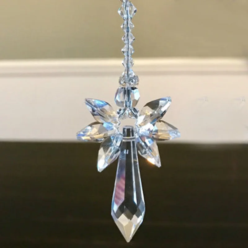 1PCS Rainbow Crystal Angel Chakra Suncatcher Car Charm Pendant Wall Window Door Wind Chimes Hanging Ornaments Garden Home Decor