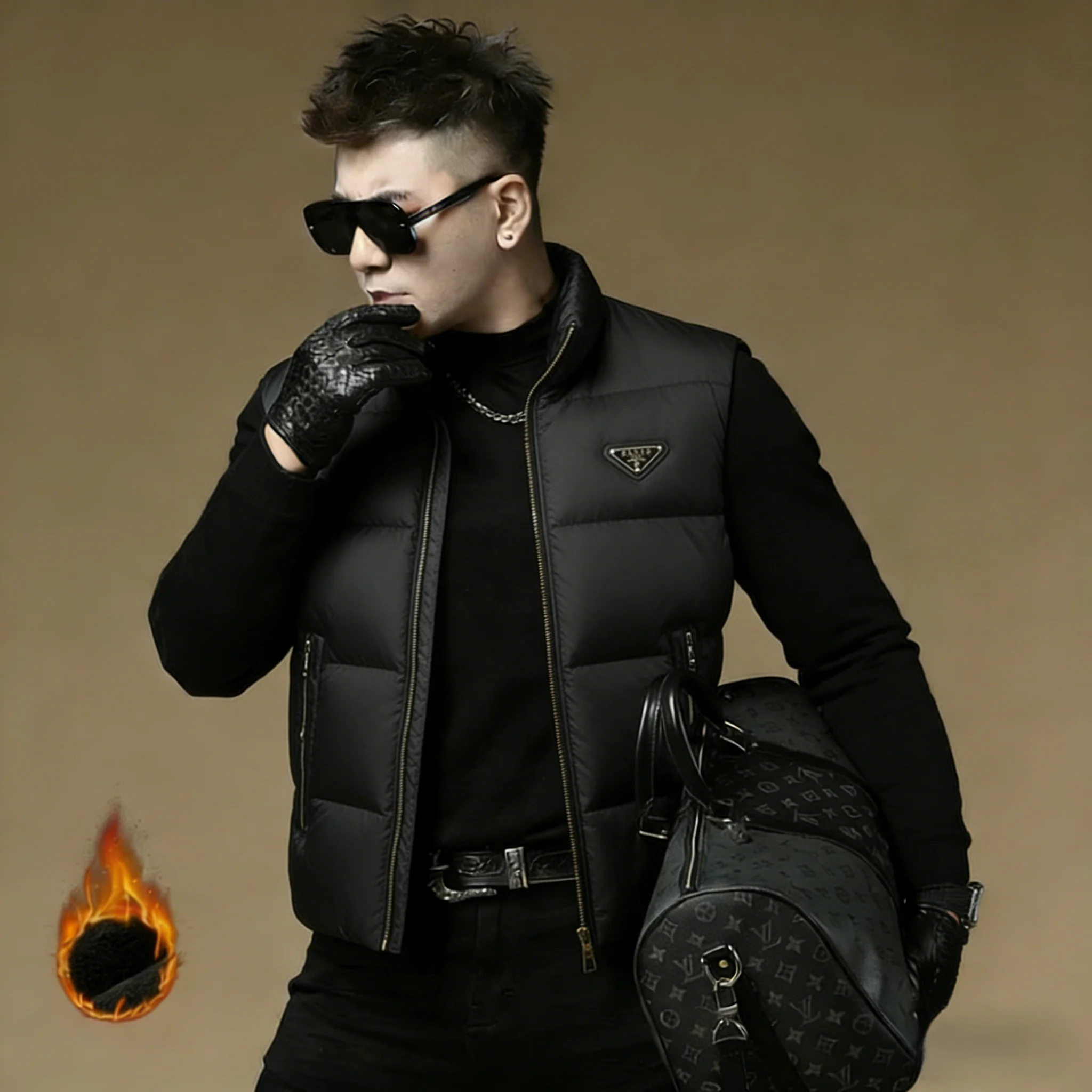 

Zhanpu Men's down Vest Bla Casual Stand Collar Du Feather Warm Faionable Urban Sle Waterproof Long Sve Zipper Closure