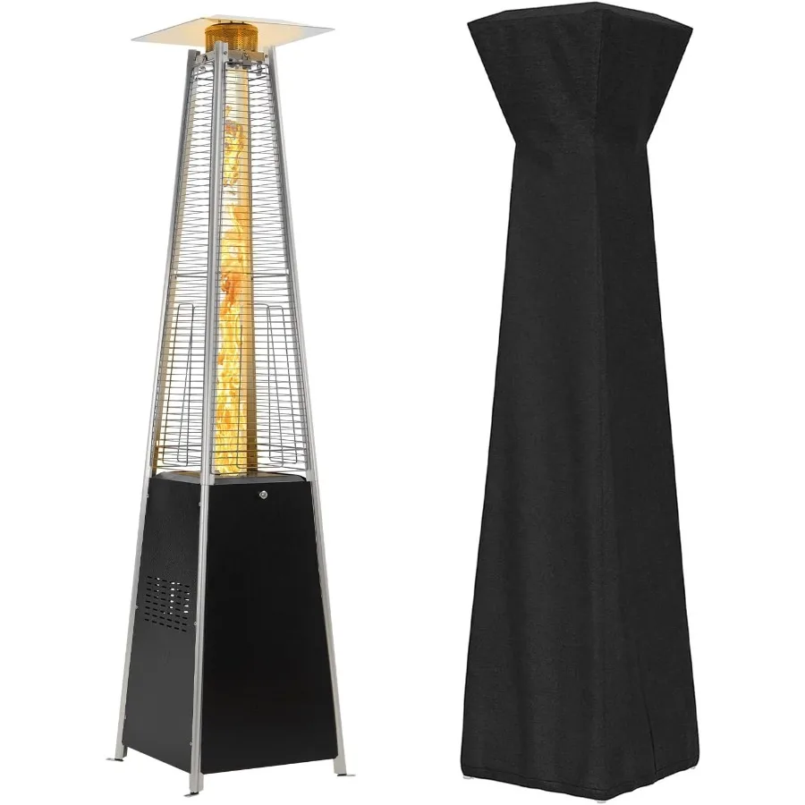 Calentador de patio de propano para exteriores de 48 000 BTU con ruedas desmontables y cubierta protectora para terraza, jardín, piscina, uso eficiente a