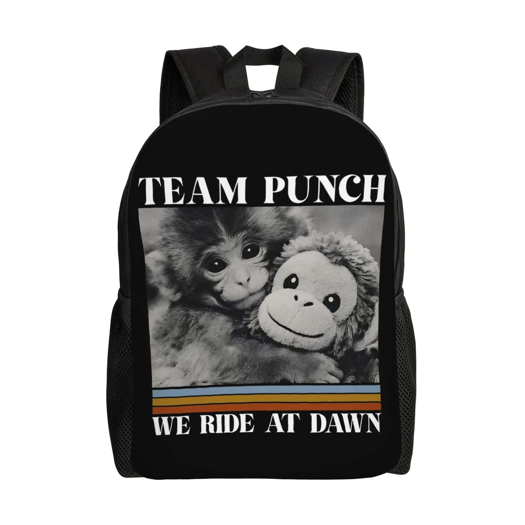 

Punch Baby Monkey Holding Plush Toy Backpack for Men Women Casual Student Work Daypack College Canvas Bags Gift