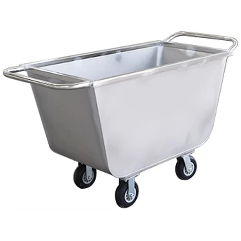 Carro de alimentación para granjas de ganado Carro de mano de doble cabezal de alimentación de acero inoxidable Carro de alimentación para cerdos con ribete (personalizado)