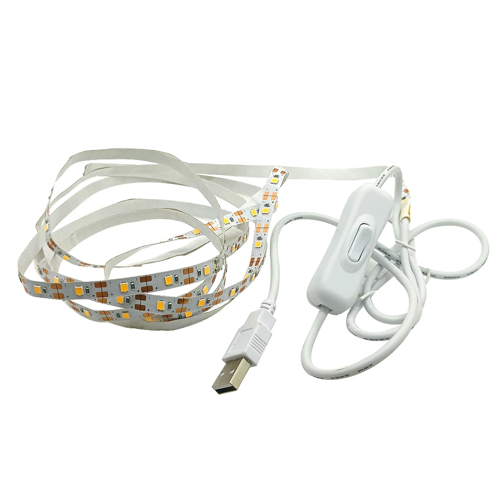 USB White LED Strip Light para decoração de TV, iluminação do feriado, TV Backlight, Natal, SMD 2835, 5V