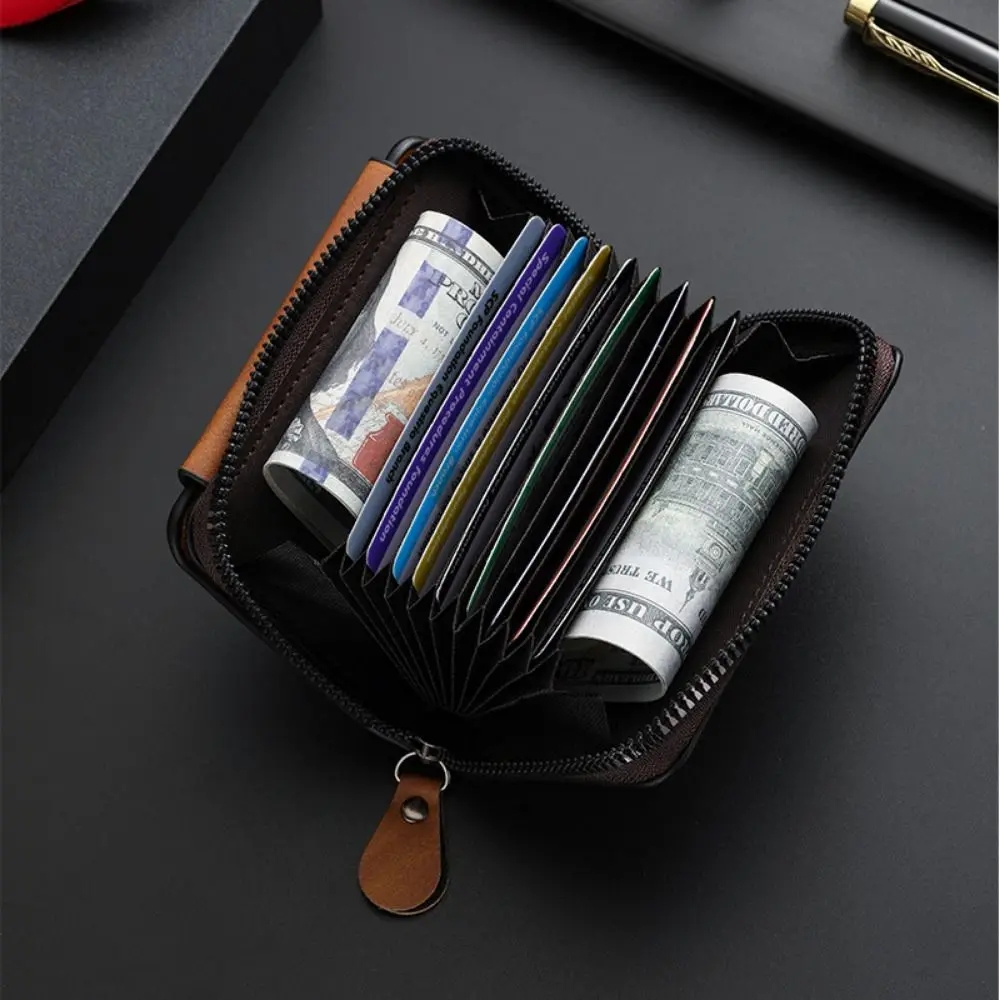 

Creative Zipper Three Fold Wallet Solid Color ID Card Holder Men Card Holder Coin Purse Multifunctional Business Clutch Bag Men