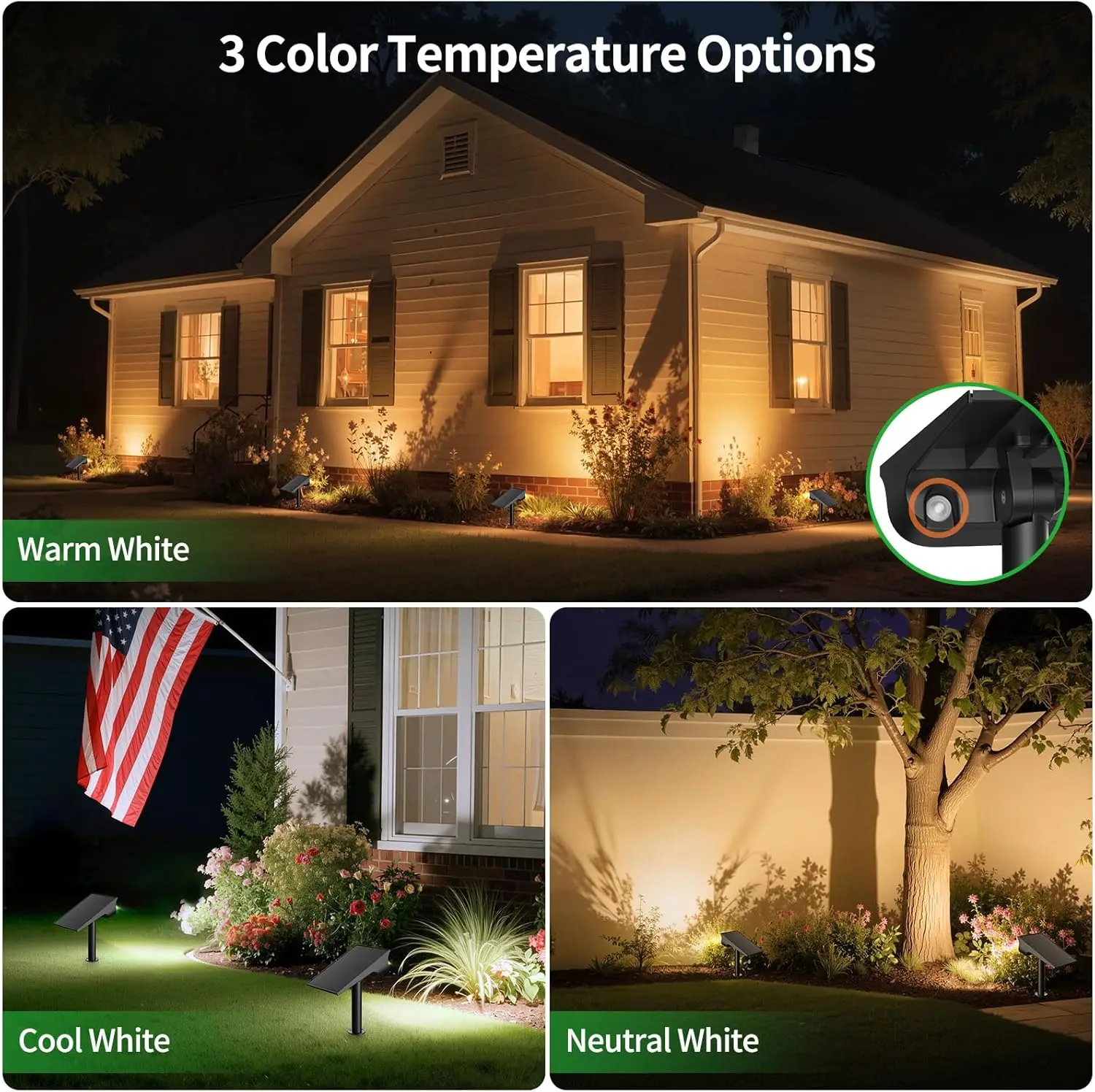 Intelamp Solar Spotlights 4000Mah 3 Color Modes Outdoor Solar Light Garden Lights for Landscape Pathway Yard Patio Garage Driveway Tree 7