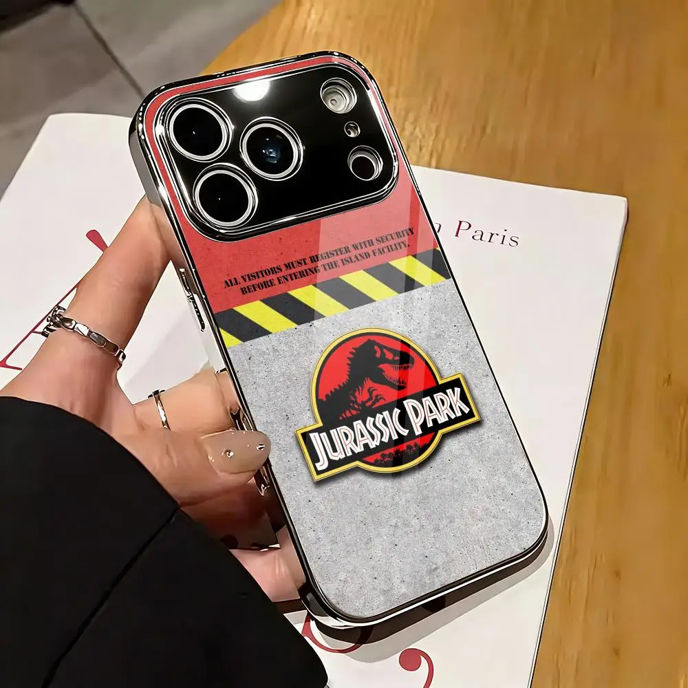 Classic Movie J-Jurassic Park Phone Case For IPhone 17 16 15 14 13 12 Pro Max Plus Electroplated Metal Bumper Shockproof Case