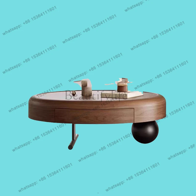 Wood Round Side Table Standing Space Saving Designer Center Side Table Living Room Kitchen