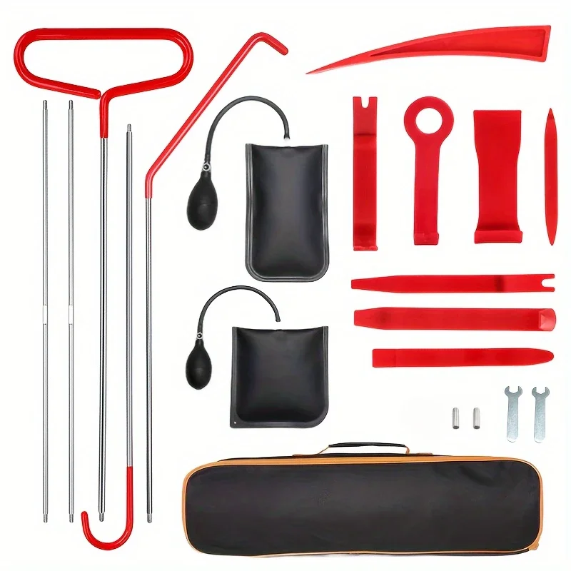 20/17PCS Car Door Tool Kit Inflatable Air Pump Auto Window Door Open Fixing Gripper Tools Long Reach Kits with Carrying Bag