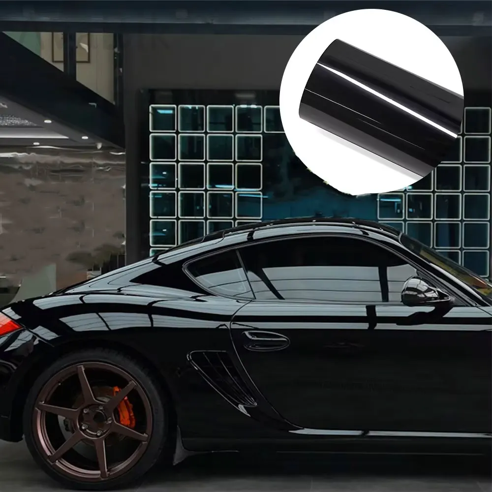 30/50CM x 50/300CM Premium Auto-Folierung Vinyl PET Hochglänzende Klavierlack-Schwarz Farbwechselfolie für Auto und Motorrad mit Luftkanälen