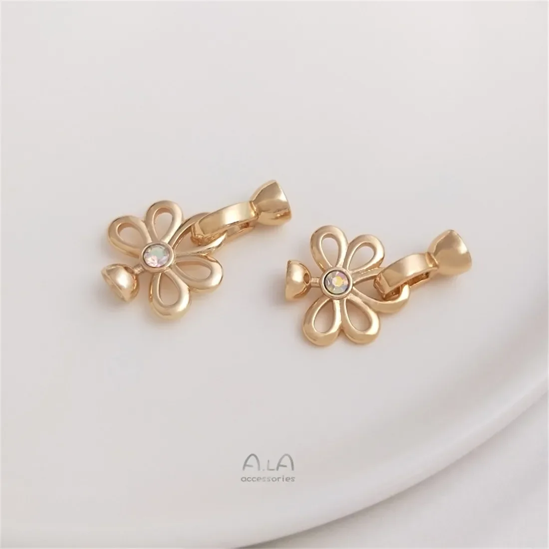 14k ouro flor pavão cauda pérola fivela diy colar fivela link fivela pingente artesanal acessórios de cauda b948