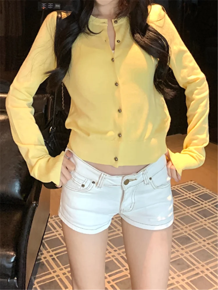 

Yellow Black New Fall Women Long Sleeve Knitted Cardigan O Neck Single Breast Casual Basic Sweater Knitwear Bottoming Shirt Top