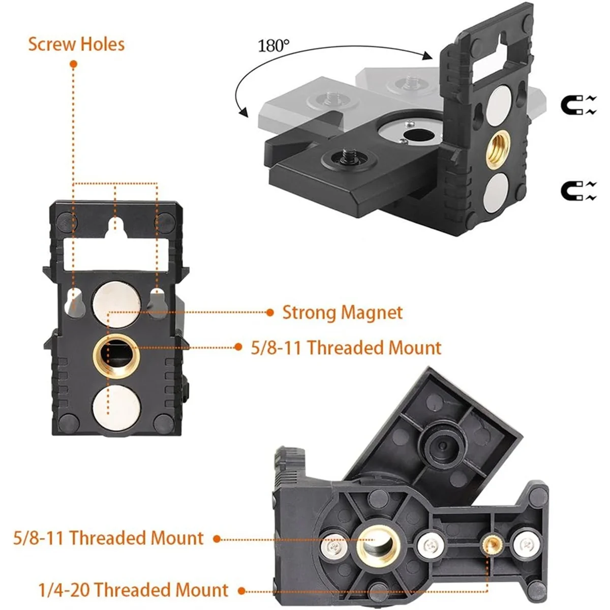 SSR Infrared Level L-Shape Adapte Magnetic Pivoting Base for Wall Ceiling Mount,Alternative to A Standard 1/4in,5/8in Thread