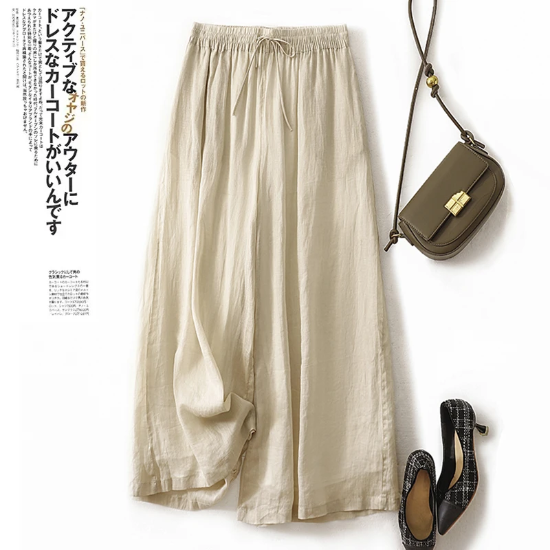 

Хлопковые льняные брюки с широкими штанинами, двухслойные, тонкие, прямого кроя, для повседневной носки, летние, укороченные, женские, модные