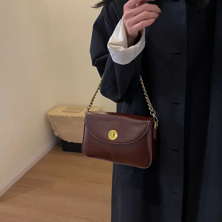 

2025 autumn 323 new PU one size sewing line shoulder bag small square bag cover shoulder messenger bag