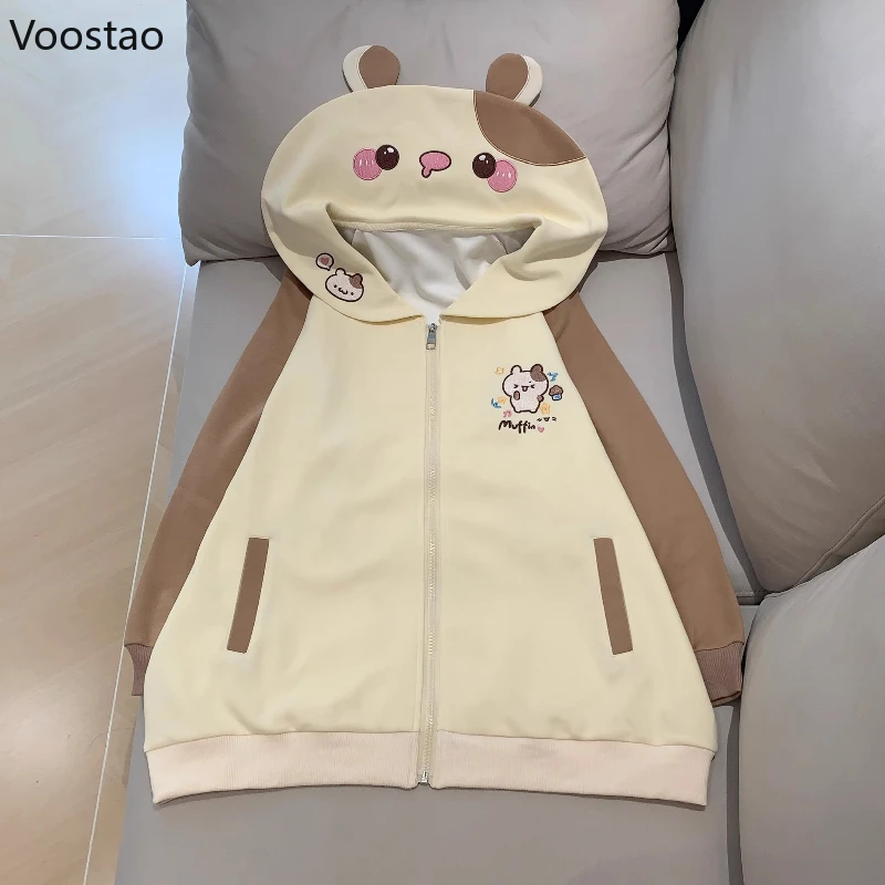 

Japanese Kawaii Lolita Zipper Jackets Women Sweet Y2k Peter Pan Collar Cartoon Embroidery Coats Autumn Girls Cute Sweatshirts