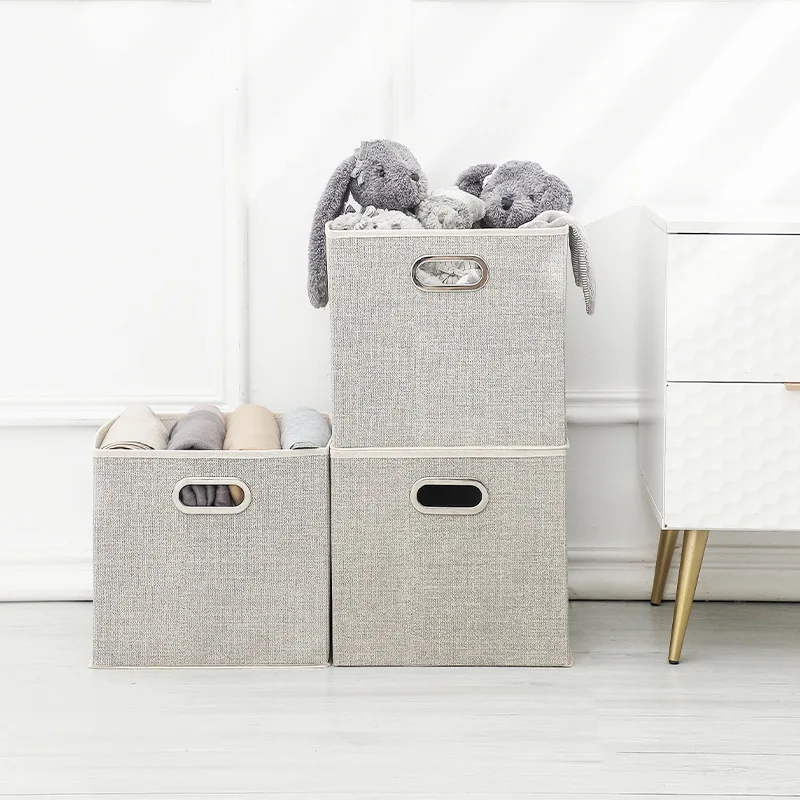 1Pc Cube Canvas Fabric Storage Basket Clothes Folding Storage Box For Nursery Underwear Toy Organizer Laundry Basket With Handle