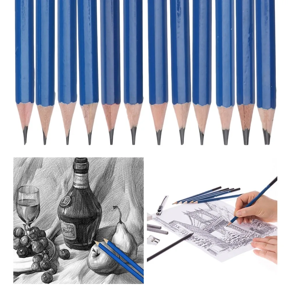 12PCS 6.89in Sketch Pencil Set 7.48×4.53×0.55in Tin Container Drafting Pencil Kit Premium Core Hard Shell Storage