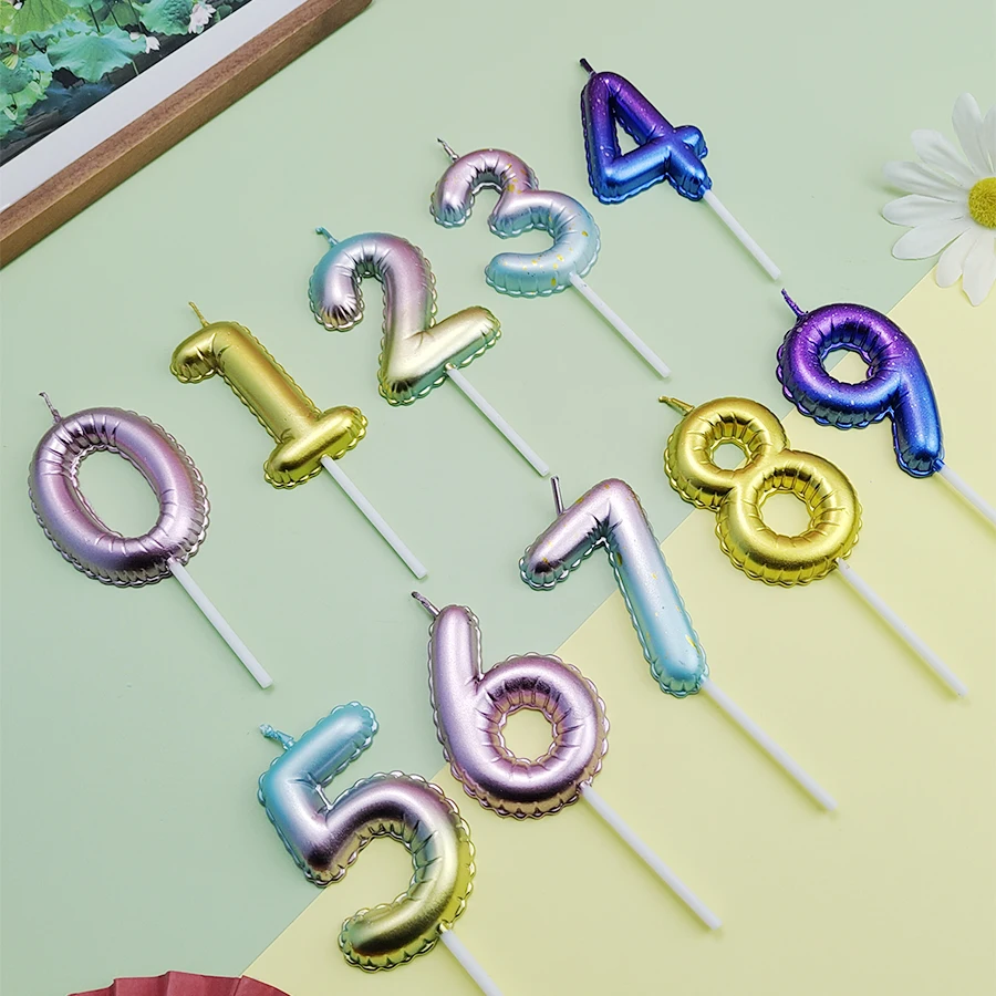 Happy Birthday Cake Decorated With Colorful Digital Candles Children's Delicate Candy Color 0-9 Number Candles Party Decoration