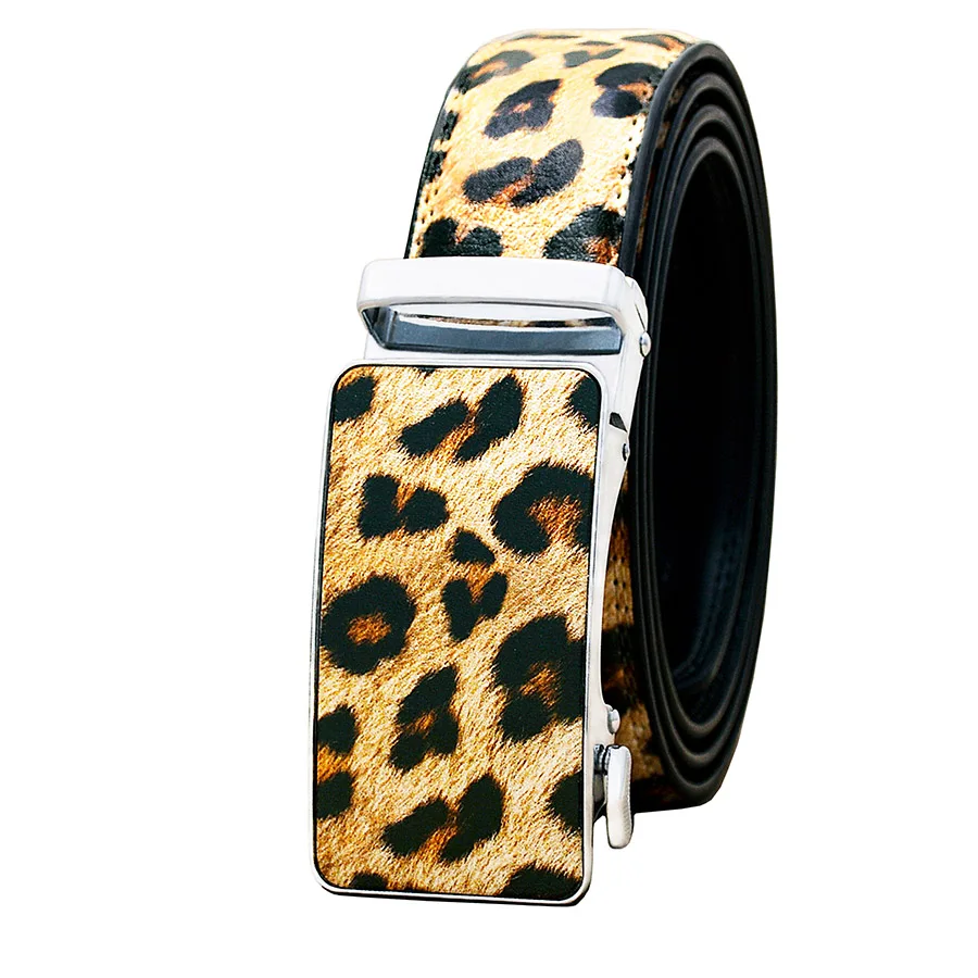 Classic Fashion Imitation Animal Pattern Genuine Leather Belt Luxury Automatic Buckle Cowskin Waist Strap Unisex With Gift Bag