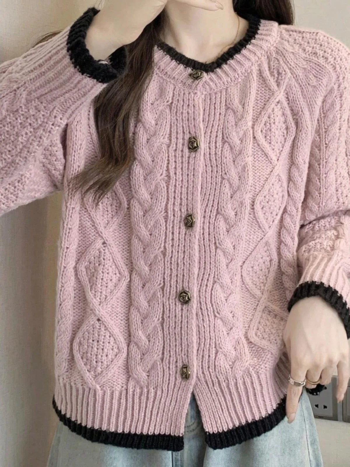 

Весна 2024, шикарное мягкое пальто Lazy Sle Thiened, нежный цвет, свитер Blo, женский модный круглый открытый кардиган