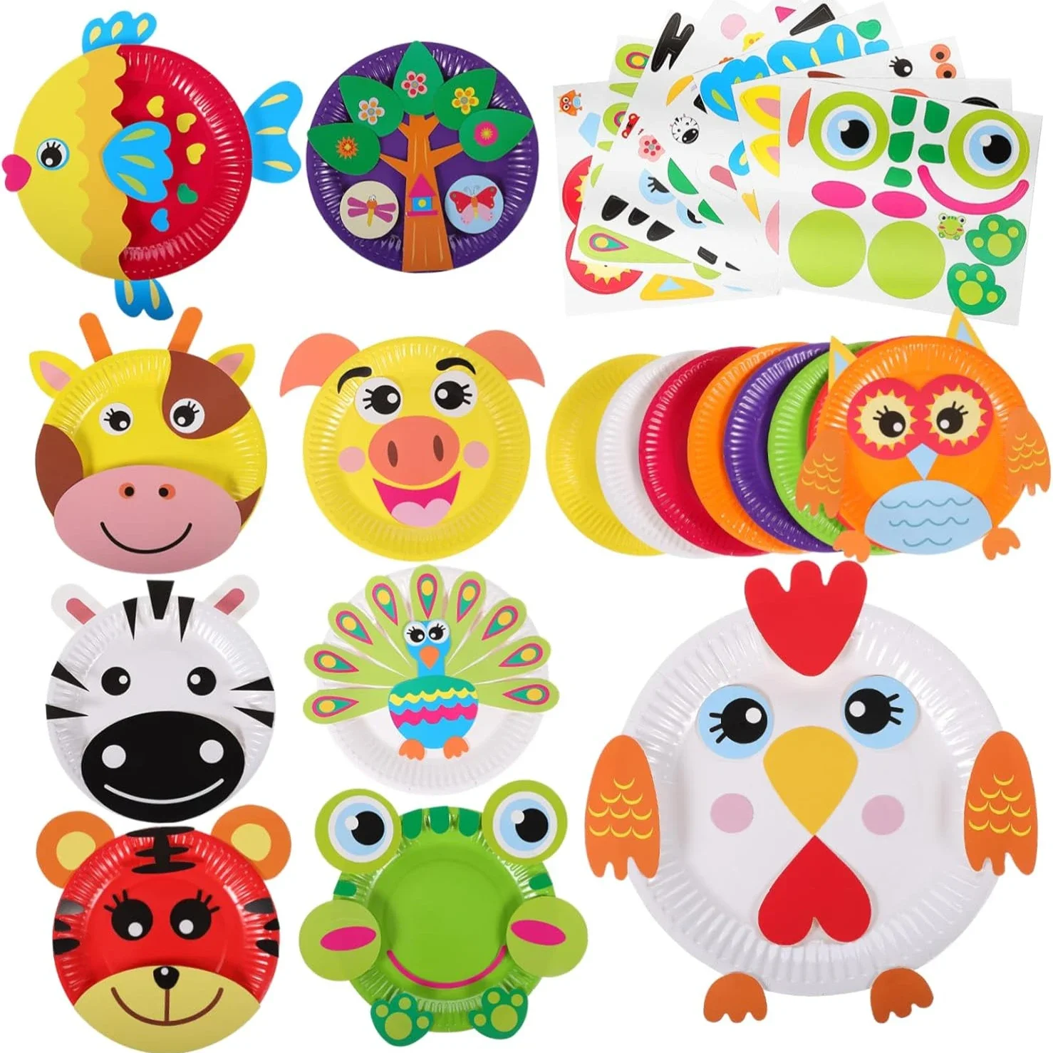 

10pcs Animal Paper Plates with Jungle Animal Stickers for Creative Craft Supplies for Preschool Fun Crafting Activity ,kid gift