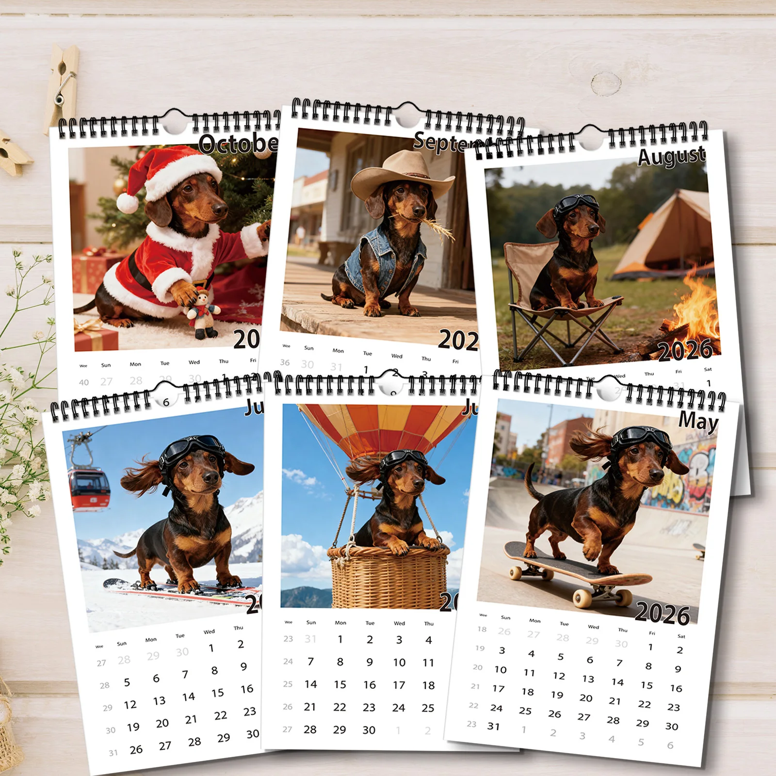 Calendrier à thème teckel 2026, un design amusant et décoratif, adapté au contrôle des dates, parfait pour les amoureux des animaux de compagnie, 1 pièce