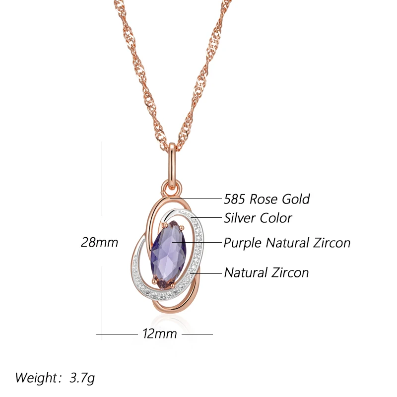 JULYDREAM Purple Zircon Hollow Oval Pendant Women Silver Plated 585 Gold Color Necklace Water Wave Chain Vintage Wedding Jewelry