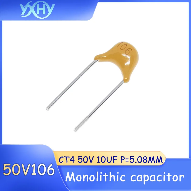 50V106 Novo capacitor cerâmico multicamadas genuíno CT4 50V 10UF P = 5.08MM
