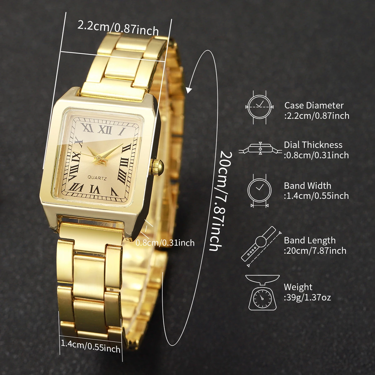 1Pcs Women's Gift Watch Fashion Casual Square Roman Scale Dial Trendy Temperament Quartz Watch ( Box Not Included)