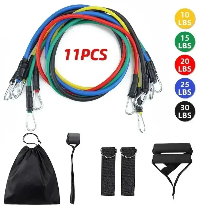11 Stück/Set Zugseil, Widerstandsbänder, tragbare Fitnessgeräte, Knöchelgurt, Brustexpander, elastisches Übungsband