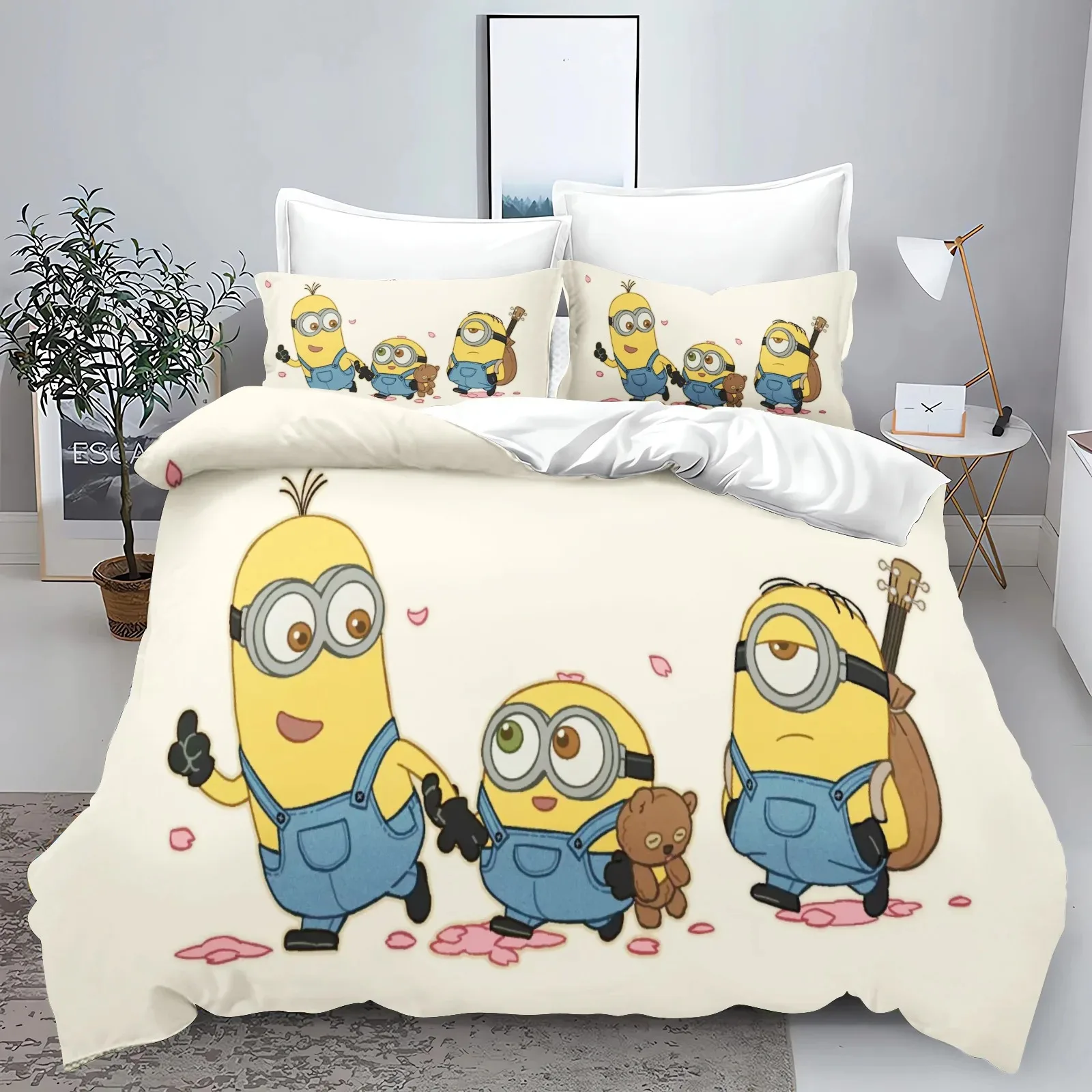 

Cute Minions duvet cover pillowcase, full size, home bedroom bedding set, boy and girl quilt set 2/3pcs