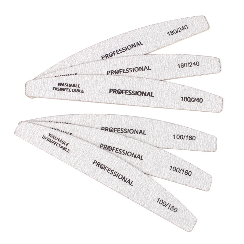 7Pcs Professional Wooden Nail Files 100/180 Wood Sandpaper Nails Buffer UV Gel Polish Manicure Grey Boat Strong Thick Stick File