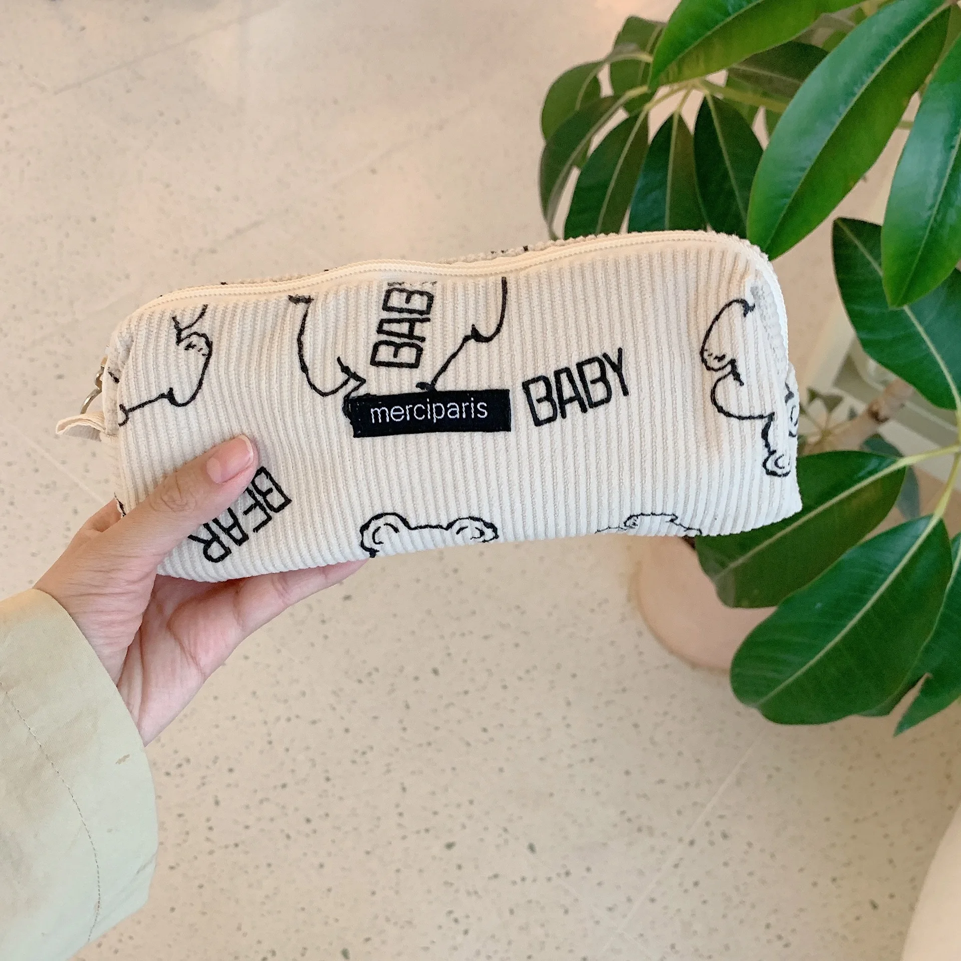 Bolso de mano de pana de oso japonés Kawaii para mujer, bolsa de almacenamiento para cosméticos, lápiz labial, monedero, bolsa de maquillaje,