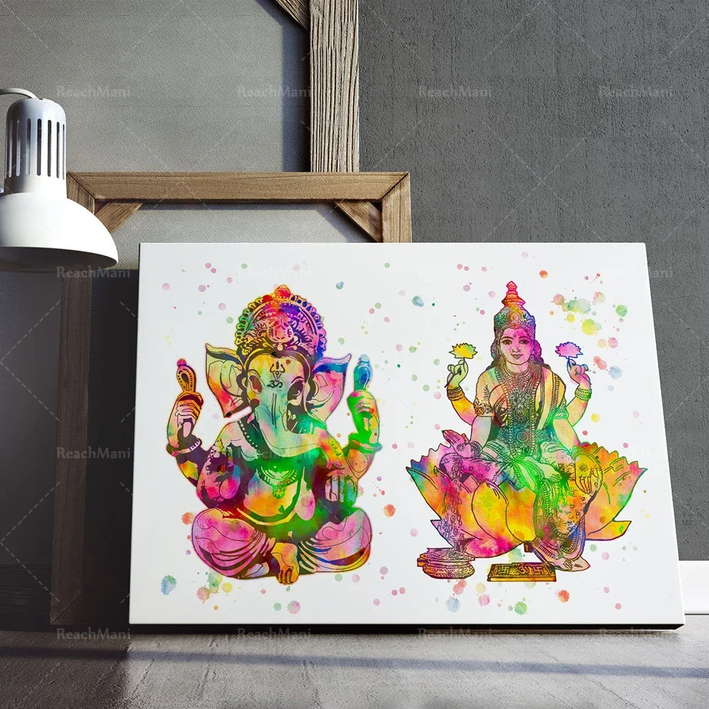 Lakshmi and Ganesh prints, Lord Ganesha paintings, Lakshmi paintings, Hindu art prints, Diwali gifts, meditation spiritual wall