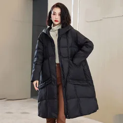 Hooded Down Jacket for Women, Lightweight Parka Warm Coats Simplicity Monochromatic Snow Female Outerwear Winter New 202