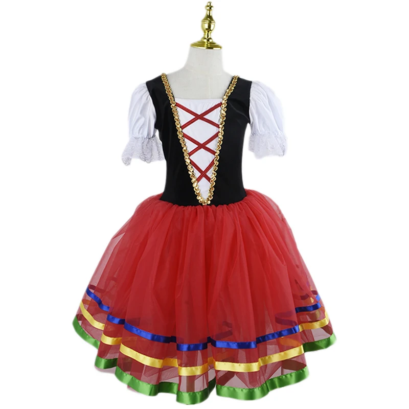 Vestido de Ballet rojo para niñas, leotardo de gimnasia, vestidos largos de Ballet, disfraz de Baile de Princesa bailarina, vestido de cumpleaños