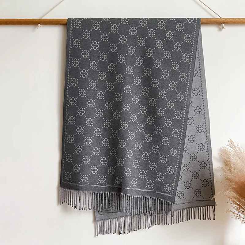 Marken-Jacquard-Design, zweiseitiger Winterschal, Kaschmir, weich, warm, lange Fransen, Pashmina-Schal, kältebeständig, winddicht, Deckenschal – Detail 17