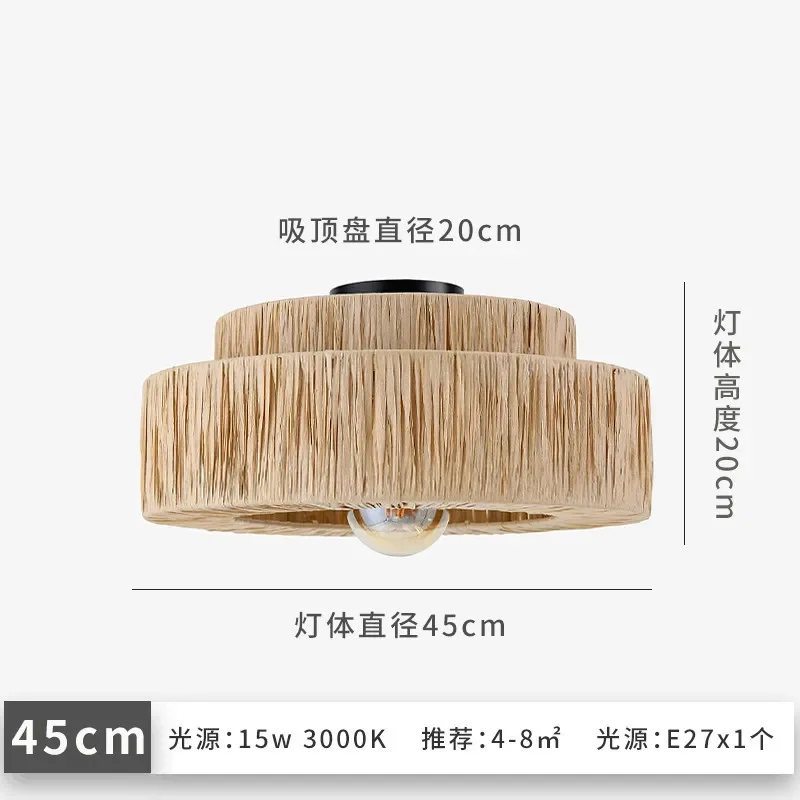 Retro Straw Art Rattan Lamp Boho Ceiling Light Living Room Art Design Ceiling Light Hand Woven Lamps Restaurant Bedroom Lamp