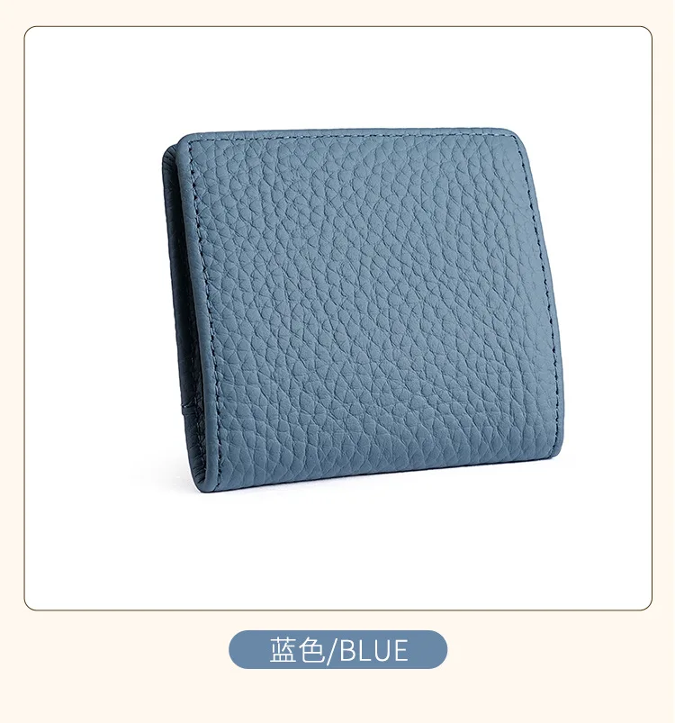 Schlichte Damen-Mini-Geldbörse aus echtem Leder, 80 % Rabatt, ultradünne, weiche Geldbörse aus Rindsleder, zusammenklappbar, tragbare Münztasche mit Druckverschluss, bietet Platz für – Detail 10