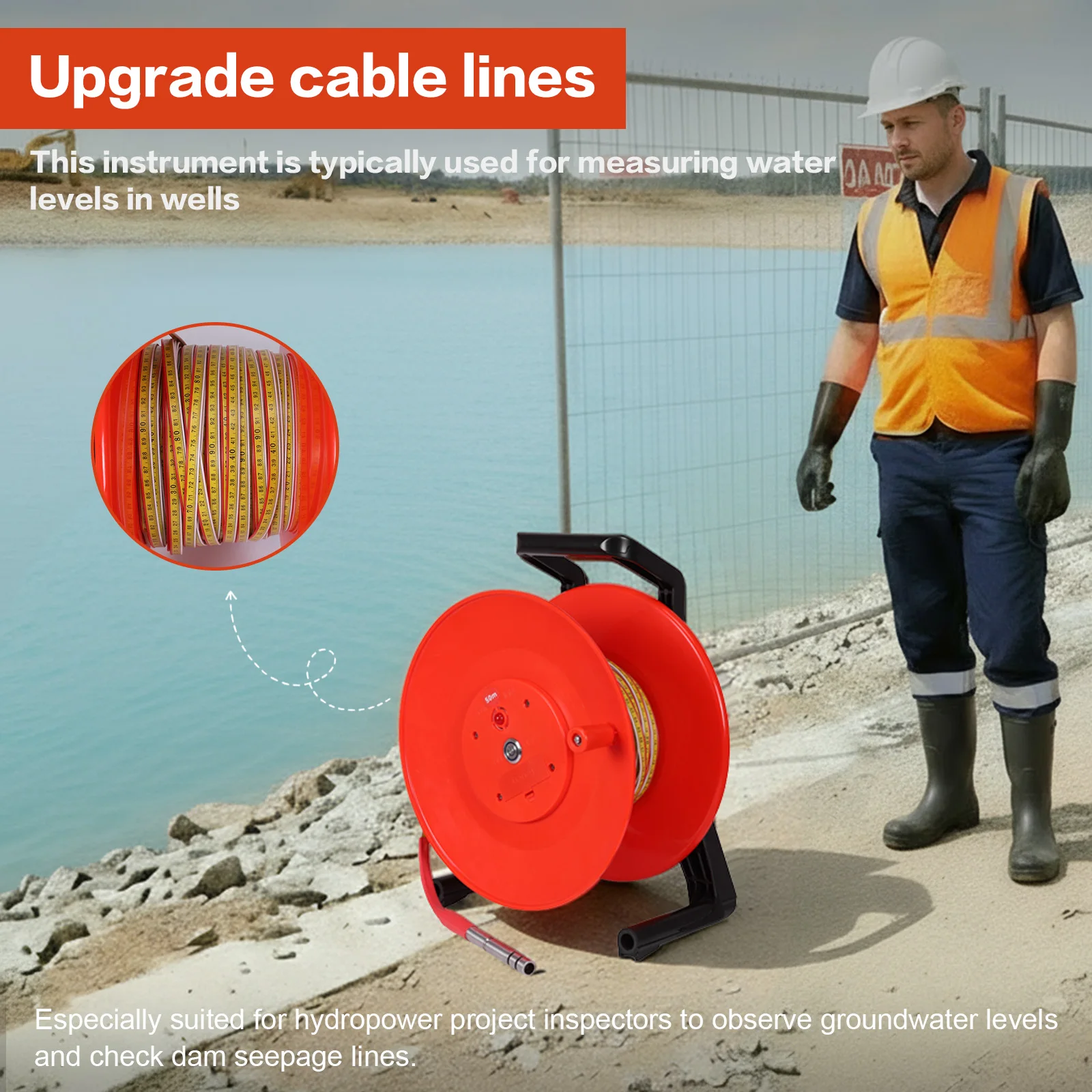 مقياس مستوى مياه الآبار العميقة 98ft/30m مع مسبار ثابت ومقياس عمق الآبار الشريطية الفولاذية لخزائن وأنابيب بئر الآبار