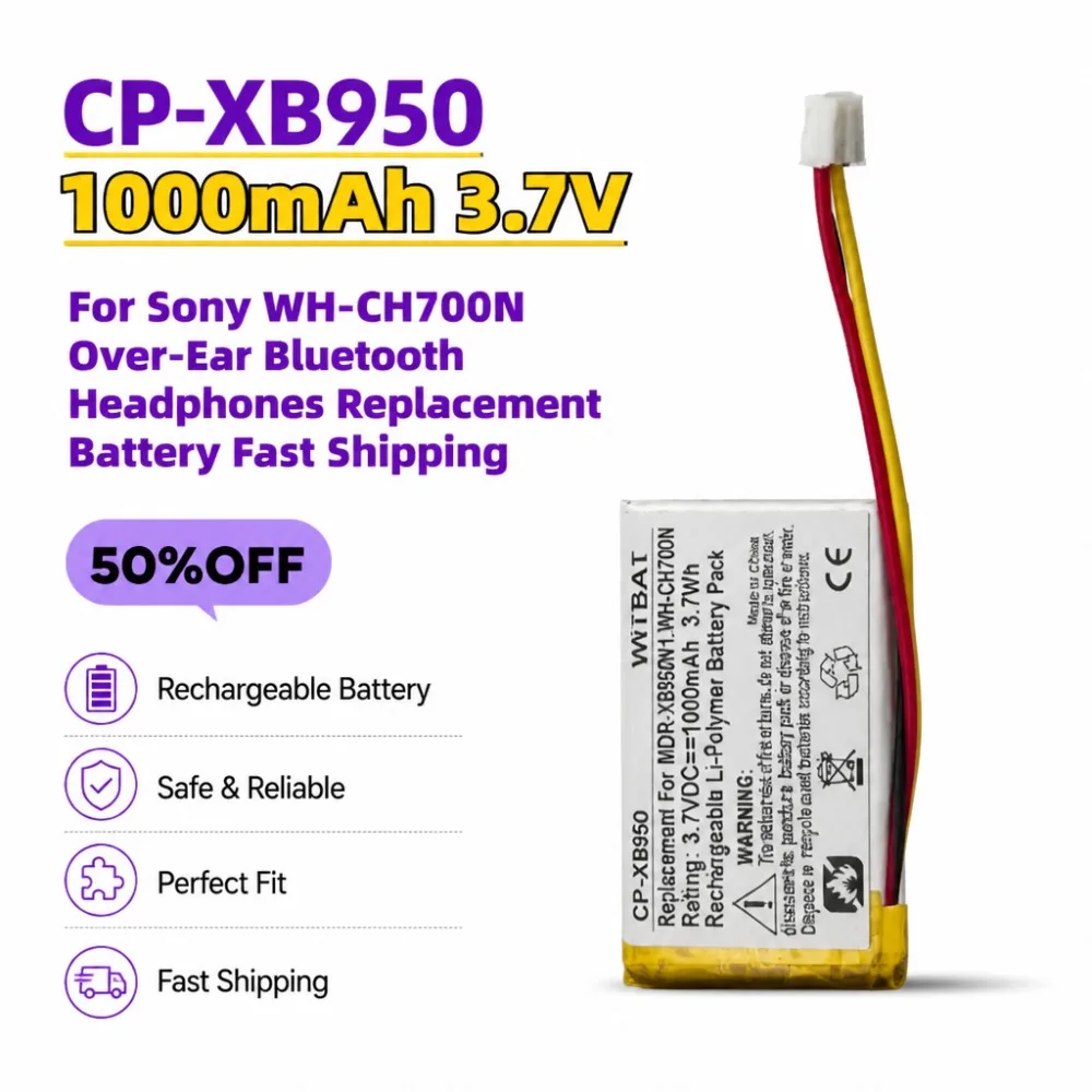 In Stock CP-XB950 3.7V 1000mAh Li-Po Replacement Battery For Sony WH-CH700N Over-Ear Bluetooth Headphones Fast Shipping
