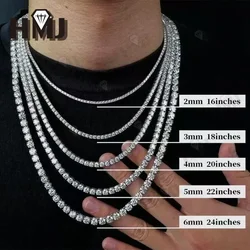 Full Moissanite Necklace 2-6.5mm For Women Original 925 Sterling Silver Gold Man Round Gemstone Tennis Chain Hippop Best Seller
