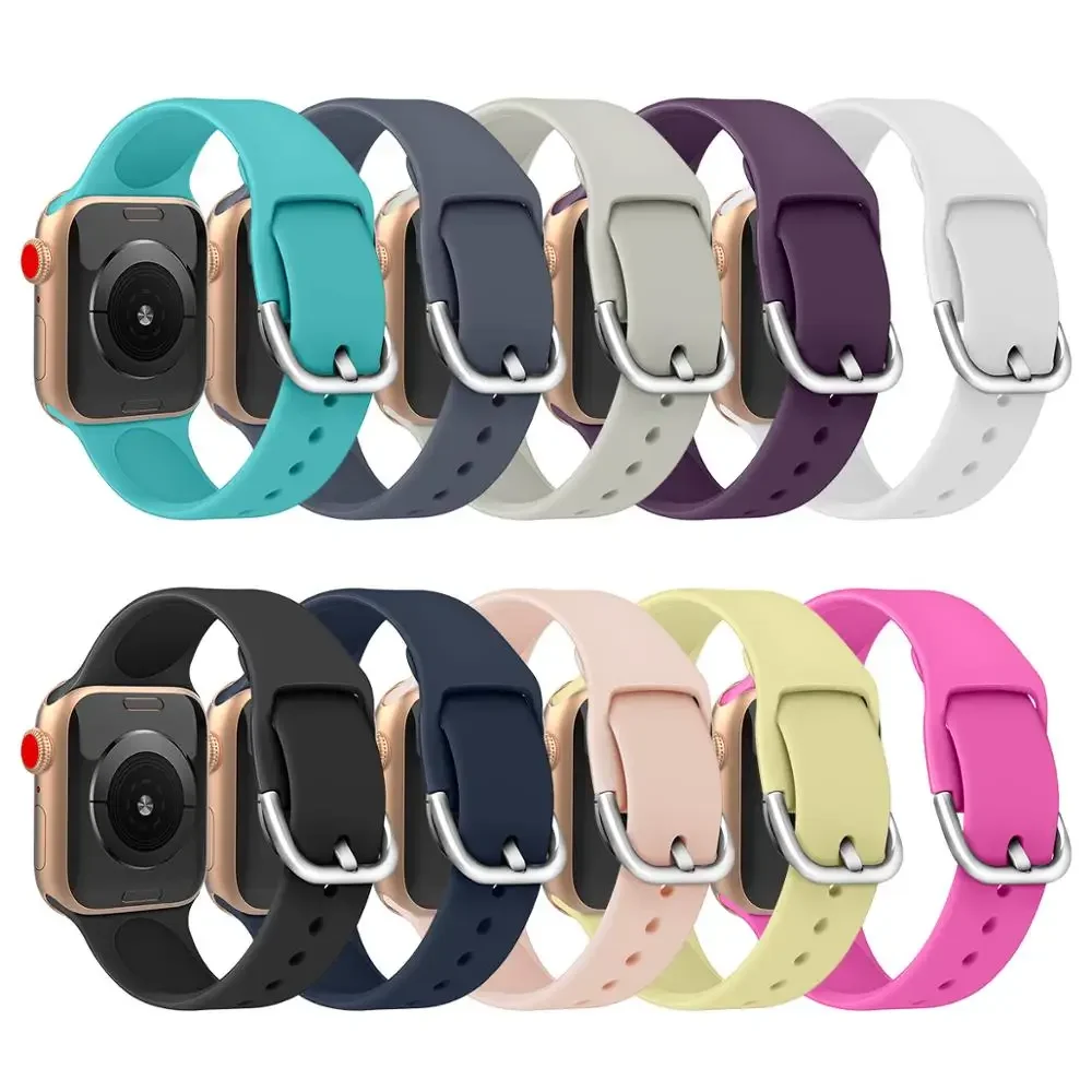 Pulseira de Silicone para Apple Watch, Cinto, Pulseira para iWatch 3, 4, 5, 6, 7, Banda Correa, 38mm, 40mm, 41mm, 42mm, 46mm, 41mm, 42mm, Ultra2, 10, 9, 8, 7, Novo