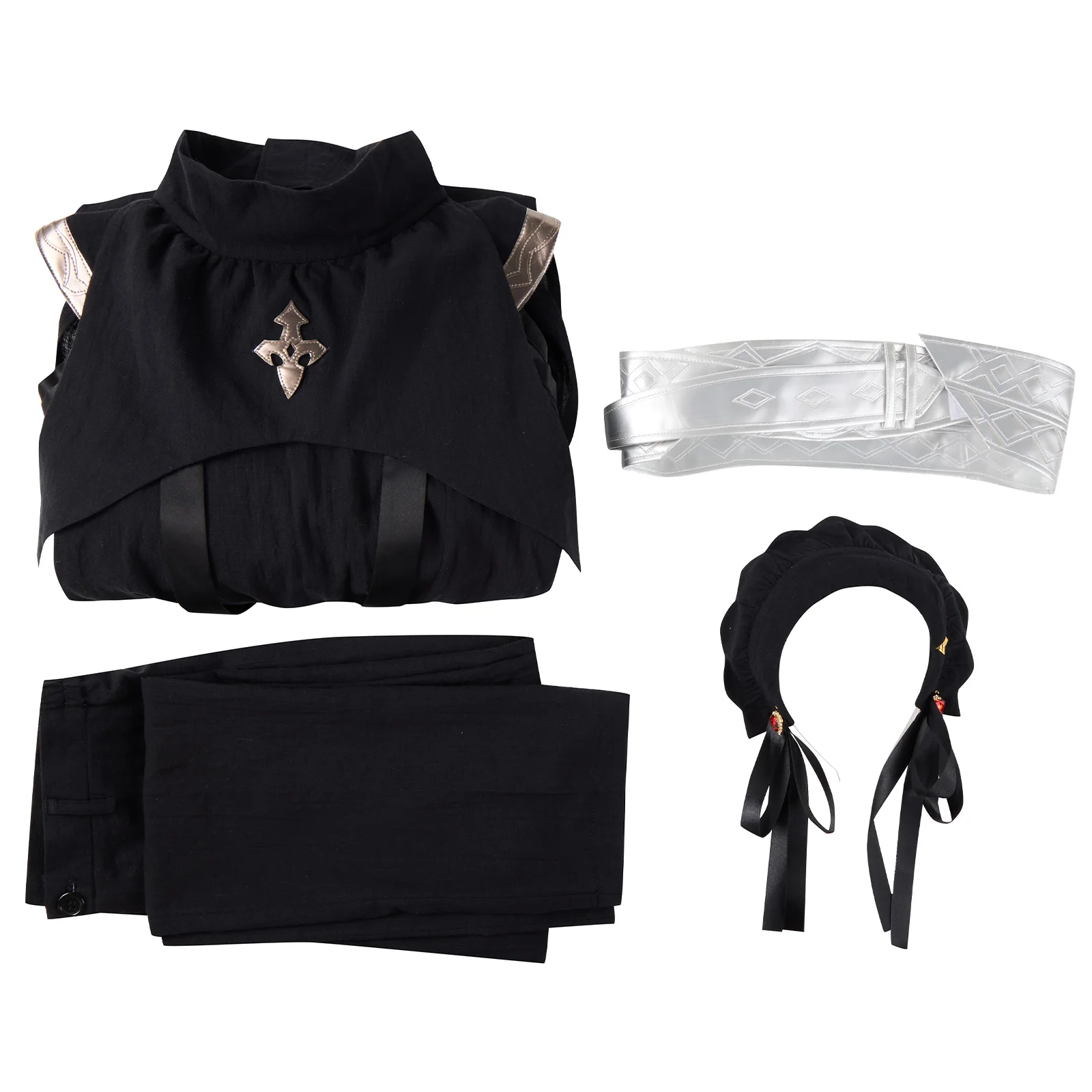 FF14 Asphodelos شيتون من شفاء الأسود زي تأثيري حلي فستان أسود السراويل القبعات ملابس الهالوين