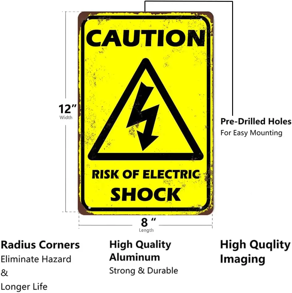 Caution Creative Tin Painting,Risk Of Electric Shock Tin Signs,Metal Poster Iron Painting Plaque Wall Decoration Bedroom Bathroo